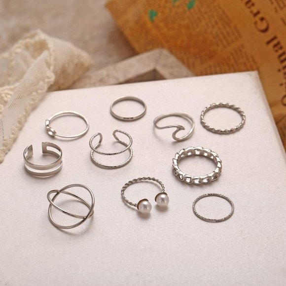 Stackable Rings Set for Women, Bohemian Silver - Picture 3 of 6